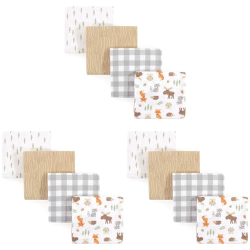 Image of Hudson Baby Unisex Baby Cotton Flannel Receiving Blankets, Woodland, One Size (Pack of 3)