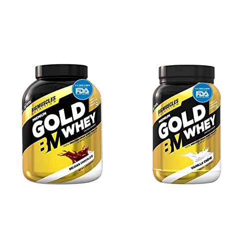 Image of Bigmuscles Nutrition Premium Gold Whey 2kg [Belgian Chocolate] with Free T-Shirt and Bigmuscles Nutrition Premium Gold Whey 1Kg [Vanilla Creme]