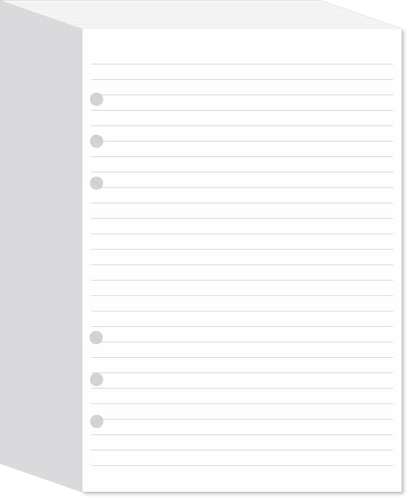 A5 Lined Paper 6-Hole Punched, 250 Sheets (500 Pages), Compatible with Filofax A5 Organizer, 100gsm, White