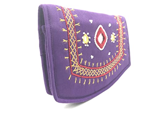 Image of SriShopify Girls Women's Cell Phone Holder Pocket Wallet Hand Purse Clutch Handmade Embroidery (7.5 Inch Beads and Threads Work, Purple Purse)