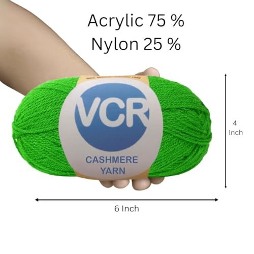 Image of VCR Lime Green Cashmere Knitting Yarn, 100 Grams Hank, 265 Meters Length, Acrylic 75% and Nylon 25%, Soft Crosia Thread for Crochet and Knitting, Suitable for Sweaters, Pullovers and Jackets