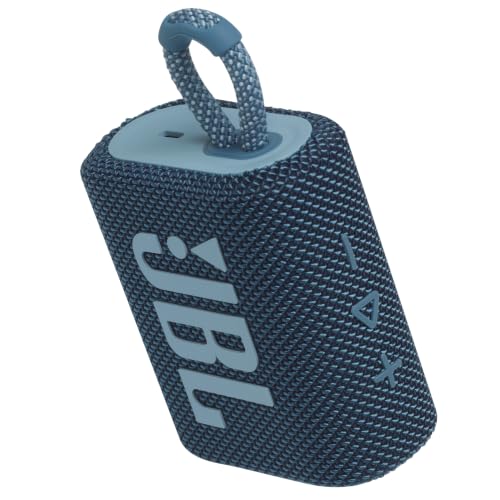 Image of JBL Go 3, Wireless Ultra Portable Bluetooth Speaker, Pro Sound, Vibrant Colors with Rugged Fabric Design, Waterproof, Type C (Without Mic, Blue)