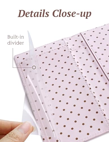 Image of Yarnic Checkbook Cover for Personal Checkbook Holder Polka Pink | Check book with Pen Holder and Built-in Clear Plastic Divider for Duplicate Checks