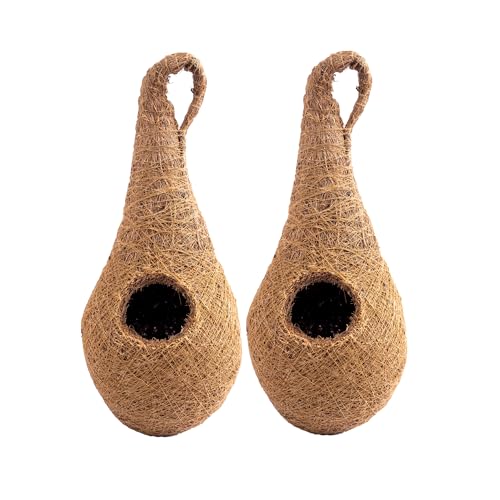Image of Handwoven Coir Bird Nest - Natural Hanging Birdhouse for Sparrows, Finches, Java Sparrows & Other Small Birds, Ideal for Gardens, Balconies & Trees, (Pair of 1)(* 2 pcs)