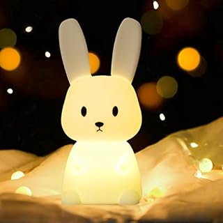 Bunny Night Light for Kids Room, 7 Color Changing LED Portable Touch Lamp for Bedroom, USB Chargeable Silicone Animal Nightlight for Baby Children Nursery Toddler Girl Kawaii Birthday Gift