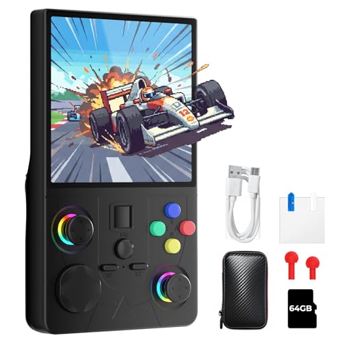 Image of R36s Pro Retro Handheld Game Console, 4.0in IPS , 64GB Preloaded with 40000+Classic Games, Portable Game Console,30 +Game Emulator, Linux System,3500mah Rechargeable Battery (64G Black1)