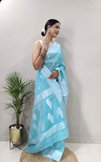 Image of Banarasi soft Cotton-Silk Saree with Unstitched Blouse - Graceful Design for Special Occasions, Weddings & Festivals