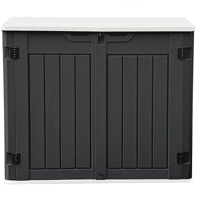 DWVO Outdoor Weather-Resistant Horizontal Storage Shed, 35 Cu Ft Capacity, Lockable and Waterproof, Suitable for Storing Garden Tools, Dark Gray