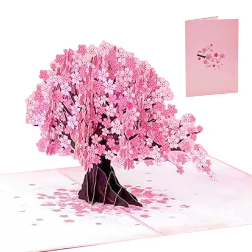 KUKUTrue® Tarjeta Árbol de Cerezo 3D, Tarjeta San Valentin 3D, Tarjetas San Valentin, Mensaje Romántico para Expresar Amor y Afecto