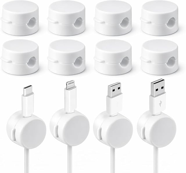 Magnetic Cable Clips 12-Pack – Desk Cable Organizer for Phone Charging Cables USB Wires & Headphones – Strong Adhesive Cord Holder for Car Wall Nightstand & Office – Easy Cable Management(White)