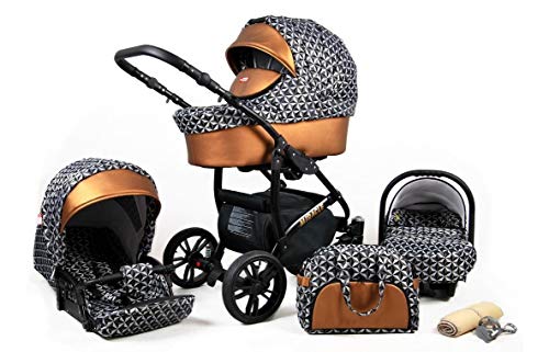 Lux4Kids Kinderwagen BlackOne 3in1 2in1 Megaset Buggy Autositz Babyschale Sportsitz Gold Braid 3in1 mit Autositz