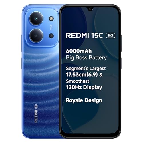 REDMI 15C 5G Moonlight Blue 6GB + 128GB | Royale Design | Massive 6000mAh Battery | Segment's Largest Display 17.53cm Up to 120Hz | MediaTek Dimensity 6300 | 33W Fast Charging | 50MP AI Dual Camera