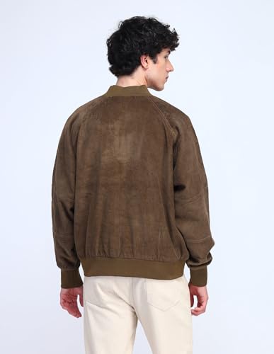 Image of Flying Machine Relaxed Fit Suede Bomber Jacket
