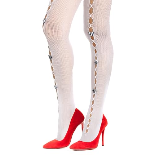 Image of Benefeet Sox Fishnet Stockings or Women High Waist White Fishnet Tights Party Pantyhose Cosplay Costume Tights