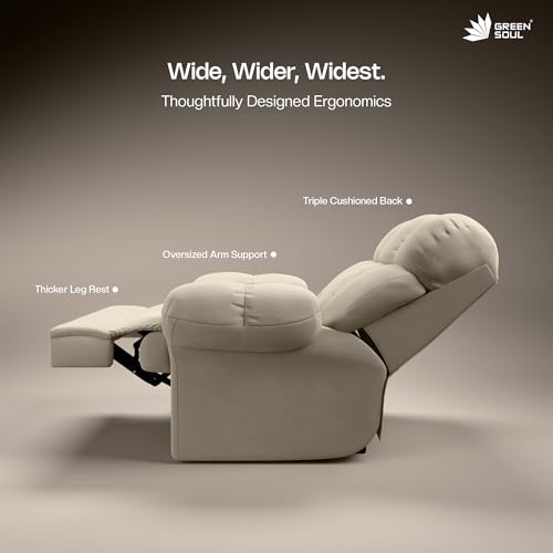 Image of Green Soul Shangri-La| Single Seater Electric Recliner Sofa with Oversized Backrest, Premium Comfort and Soft Suede Fabric | Motorized Recliner |3 Years Warranty (Beige) with Installation