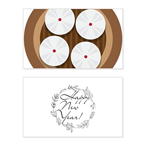 Plato de porcelana con diseño de bollos para decoración festiva y tarjeta
