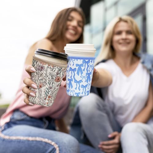 Image of Reusable Insulated Neoprene Iced Coffee Cup Sleeve, Durable Drink Sleeve for Cold Beverages, Beverage Holder for Iced Coffee (Bloom Magic)