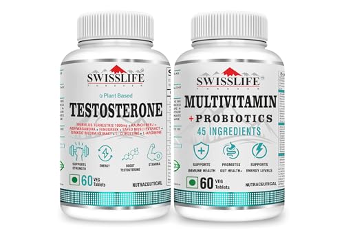 Swisslife Forever Combo Of Testosterone Supplement for Men |Tribulus 1000mg Ashwagandha| And Multivitamin with Probiotics- for men and women| Vit.A B vitamins,C,D,E | Biotin, Zinc(60 Tablets In Each) Swisslife Forever Combo Of Testosterone Supplement for Men |Tribulus 1000mg Ashwagandha| And Multivitamin with Probiotics- for men and women| Vit.A B vitamins,C,D,E | Biotin, Zinc(60 Tablets In Each)