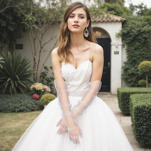 Women's Long Tulle Gloves, 26'' Wedding Bridal Gloves, Detachable Sleeves for Wedding Dresses, Sheer Party Opera Elbow Length Glove for Weddings Bridal Dance Party Opera Costume4