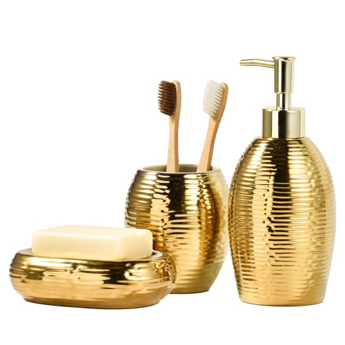 Gold Seifenspender Set, 3-teiliges Keramik Badezimmer Zubehör Set,...