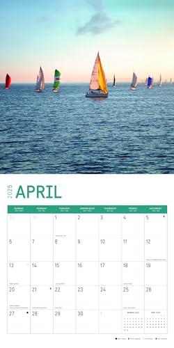Calendário de parede mensal 2025 da Bright Day, 30,5 x 30,5 cm, veleiro, iate, regata náutica, capit