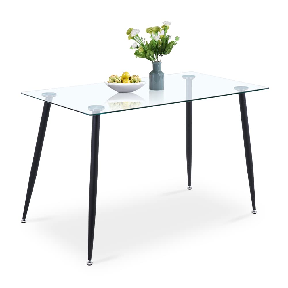 GOLDFANGlass Dining Table Modern 4 Seater Kitchen Table Rectangle Dining Room Table with Sand Black Powder Coated Legs, 120 x 70 x 75 cm (Table Only)