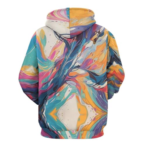 Pull à capuche imprimé tourbillons colorés sweat style art fluide - 4
