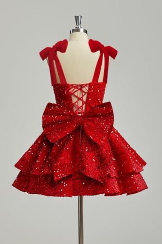Sparkly Sequin Homecoming Dresses with Bow 2025 A Line Short Corset Formal Cocktail Gown2