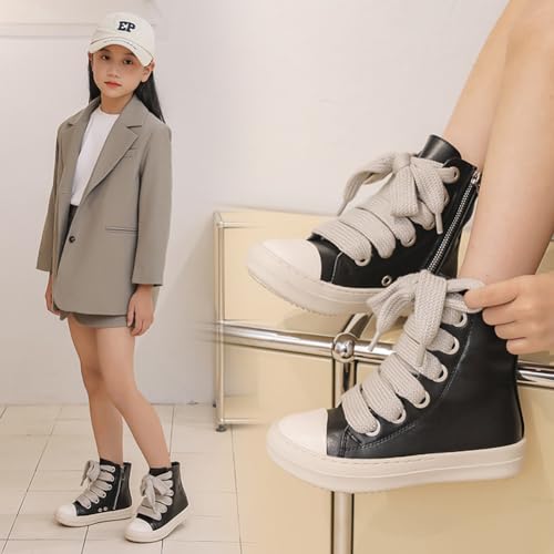 Boys Girls High Top Sneakers PU Leather Lace Up Platform Walking Shoes with Zipper4