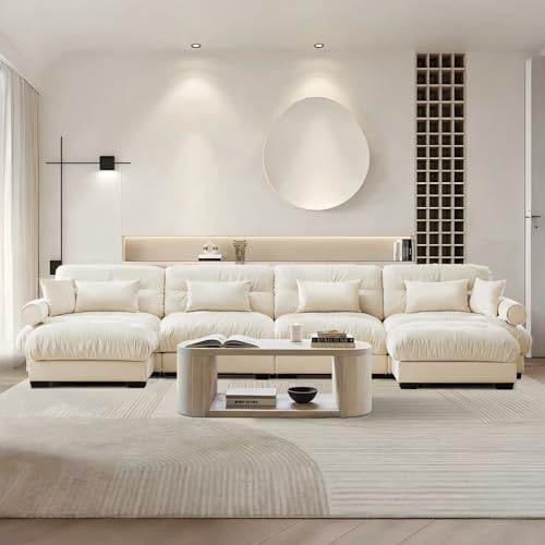 Image of SoarFlash Sectional Sofa Couch, U Shaped Modern Modular Sofa with Solid Wood Legs, Couches Sofas for Living Room Apartment, Comfortable Couches, Beige