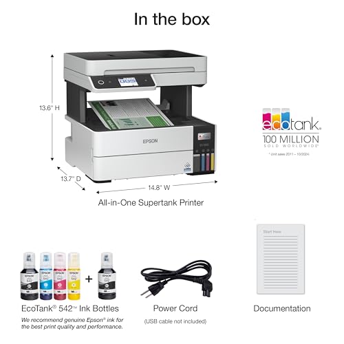 Image of Epson EcoTank Pro ET-5150 Wireless Color All-in-One Supertank Printer with Scanner, Copier, Plus Auto Document Feeder. Full 1-Year Limited Warranty (Renewed Premium),White
