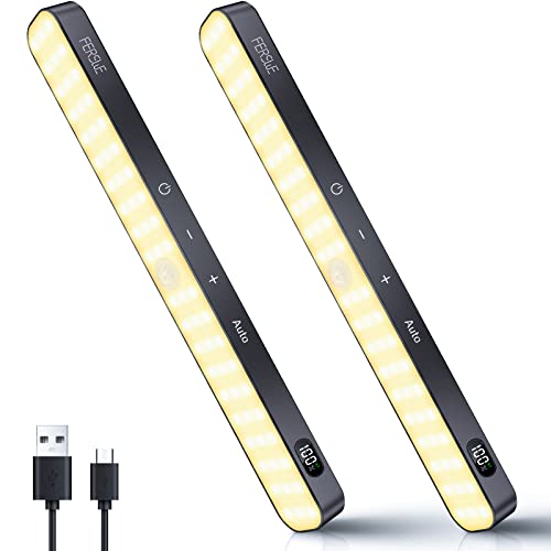 Image of Ferswe Motion Sensor Light Indoor Rechargeable, Battery Level Display, 60 LED Motion Sensor Closet Lights, Dimmable Touch Control, Under Cabinet Lights for Kitchen, Closet, Cupboard(2 Pack)
