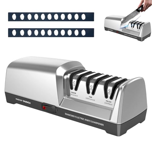 Afilador de Cuchillos Eléctrico, Afilador de Cuchillos de Cocina de 3 Niveles Afilador de Cuchillos de Diamante Profesional Para Moler Reparar Y Afilar Cuchillos Gruesos