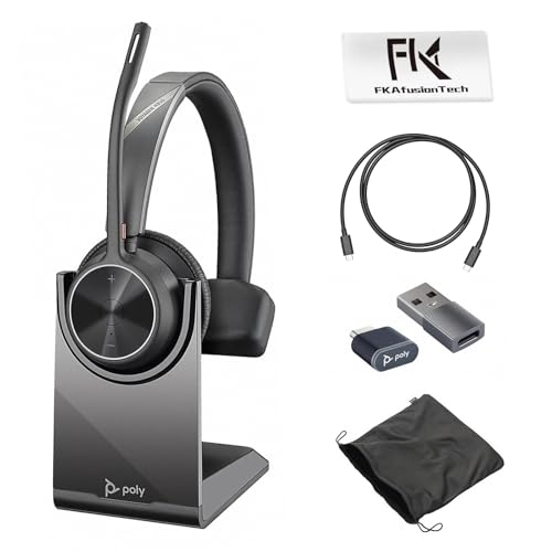 Poly Voyager 4310 UC Wireless Headset & Charge Stand - Single-Ear Headset Connects PC/Mac/Mobile Phone via Bluetooth with USB-C to A Adapter & USB C Dongle & USB A-C Cable & Storage Bag