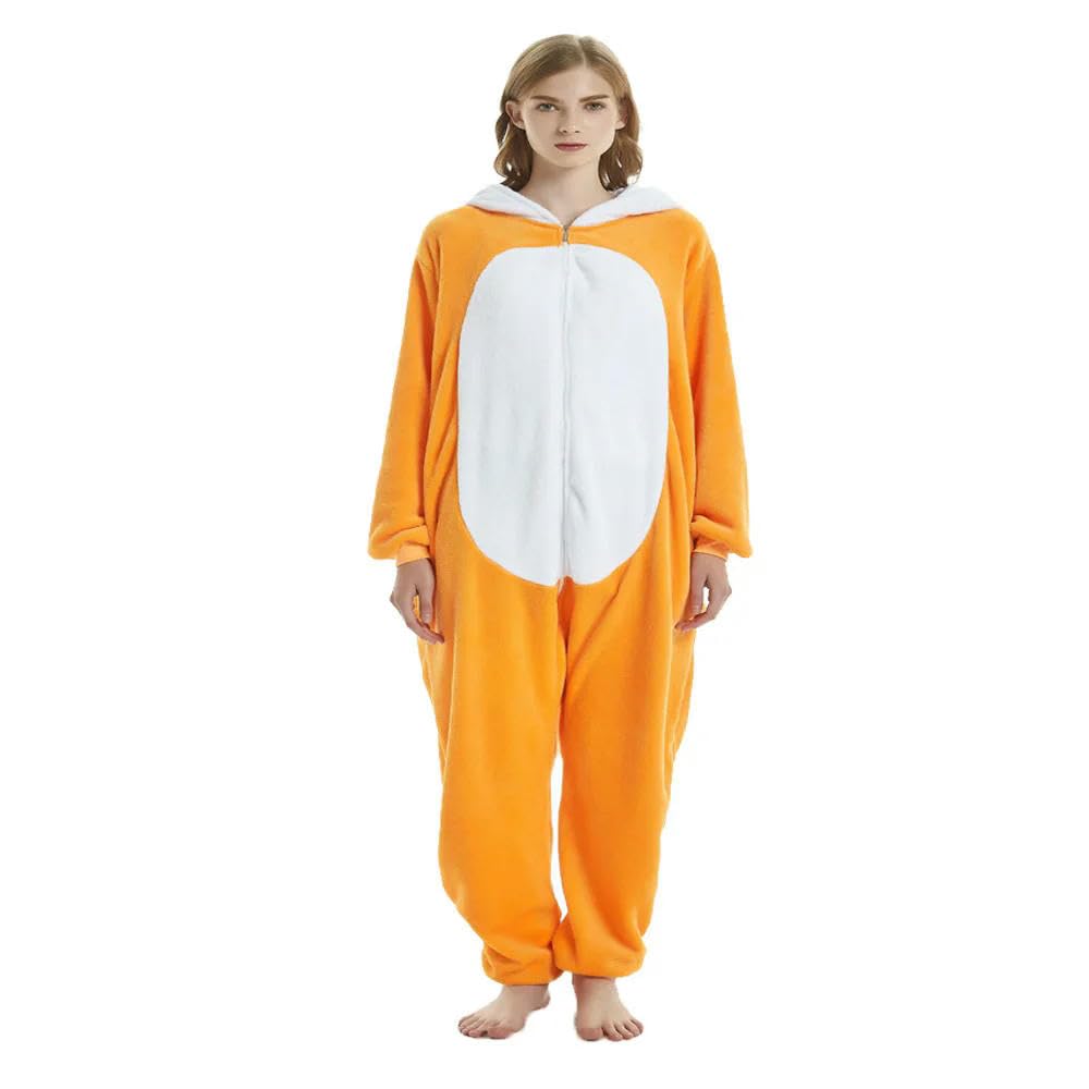 NYSDM Fox Orange Sleep Onesie Tuta con Cappuccio per Adulti Lounge Wear Pigiama Divertente da Donna Pigiama Giallo Abbigliamento per la casa Pigiama di Halloween