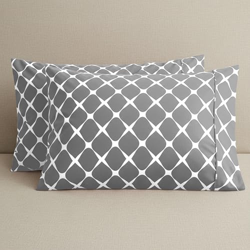 Image of Elegant Comfort Luxury Ultra-Soft 2-Piece Pillowcase Set - 1500 Premium Hotel Quality Microfiber Double Brushed - Wrinkle Resistant, Standard /Queen, Bloomingdale Pattern Gray