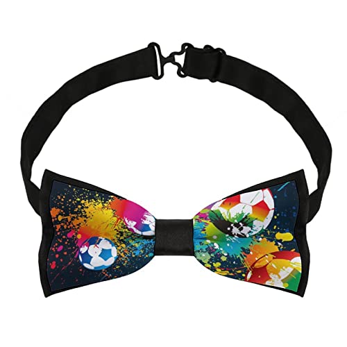 Personalized Printed Bow Tie,Colorful Football Soccer Watercolor Vintage Mens Pre-Tied Bow Tie With Adjustable Neck Band Business Wedding Fashion Formal Bow Tie For Mans Boys #TOP3