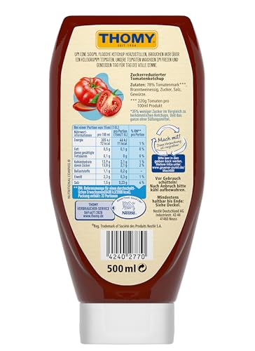 THOMY Ketchup 35% Weniger Zucker, Tomaten-Ketchup mit Weniger Zucker, Vegan, 500ml Flasche, 1er Pack (1 x 500ml)