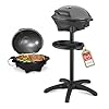TZS First Austria - Barbecue elettrico 2 in 1 da tavolo & terra 2400W - BBQ con piedistallo per balcone e terrazza con coperchio e ripiano - Grill a sfera con termometro e vassoio raccogligrasso