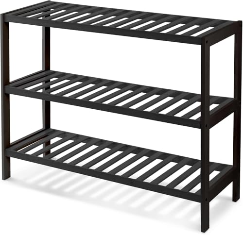KEPLIN 3 Tier Natural Bamboo Shoe Rack Easy Assembly & Strong Design Stand Shelf Organiser Ideal for Corridor,Bedroom,Bathroom,Hallway & Small Spaces Large Capacity Up to 9 Pairs of Shoes(55x70x25cm)