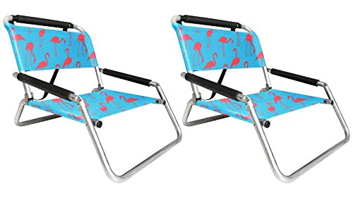 Image of Neso Beach Chairs - Lightweight, Portable and Foldable Recliner Beach Chairs for Park, Camping and Outdoor Adventures - with Slip Pockets and Shoulder Strap - 2 Pack - Flamingos - XL