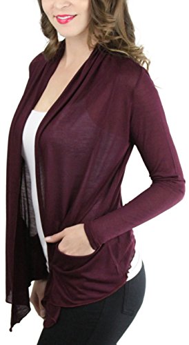 Image of ToBeInStyle Womens Open Front Long Sleeve Lightweight Asymmetrical Draped Cardigan with Side Pockets