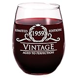 65th Birthday Gifts for Women, 1959 Vintage 15 oz Stemless Wine Glass, Happy 65th Birthday Decorations for Women, Gift Ideas For Mom, Dad, Best Friend, Sister, Daughter, 65 and fabulous Bday Gift