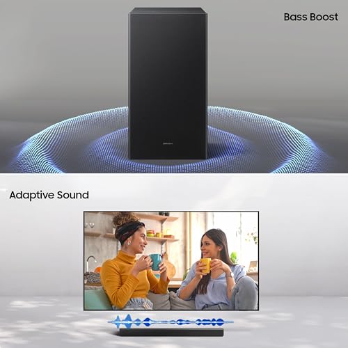 Image of Samsung 300 W 2.1 ch Soundbar with Dolby Audio | DTS Virtual:X | Bass Boost | 3D surround sound | HDMI ARC | Optical In | Bluetooth | USB Music Playback | Wireless Subwoofer (HW-B45EF /XL, Titan Black)
