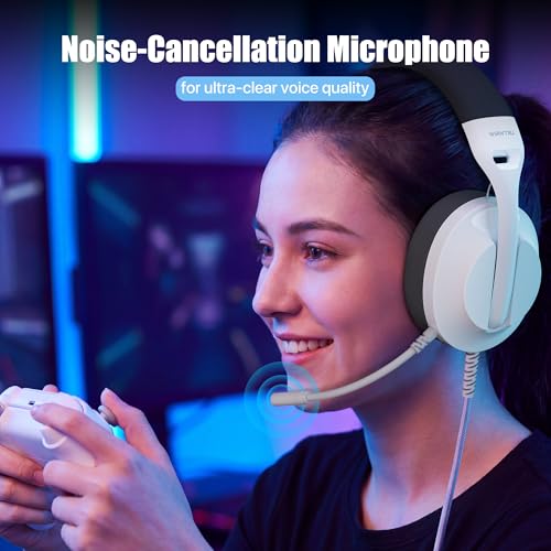 Image of WIRWTRU S30 Gaming Headset with Microphone,198g Lightweight Design, Wired Gaming Headphones for Xbox, Xbox Series X|S, PS5, PS4, Switch, PC, Noise Cancelling Mic, Soft Earmuffs (White&Black)
