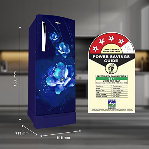Image of Whirlpool 236 L 4 Star Icemagic Pro Inverter Direct-Cool Single Door Refrigerator (260 IMPRO PLUS ROY 4S INV BLUE FLUME-Z, Blue, Auto Defrost Technology, With Base Stand , 2023 Model)