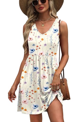 Image of WIHOLL Summer Dresses for Women 2026 Casual V Neck Sleeveless Tank Dress Beach Sundresses with Pockets