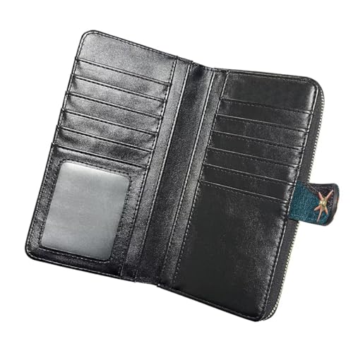 Image of COEQINE Ladies Wallets Pink Leopard Heart Black Printed Leather Phone Long Clutch Purses Check Coin Change Holder
