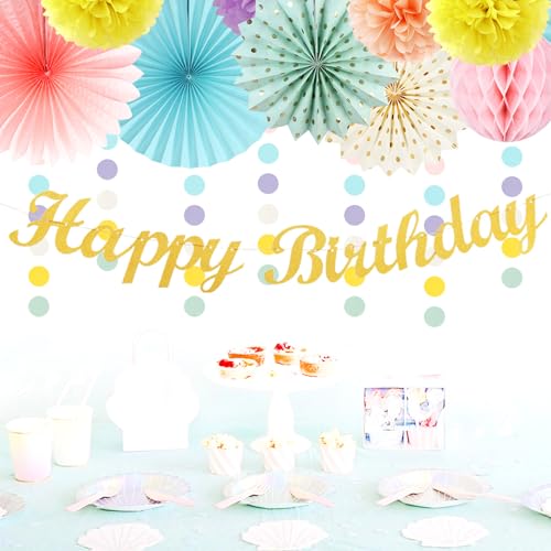 Image of Pastel-Rainbow Classroom Girls Birthday Party-Decorations - 21pcs Happy Banner Decor, Colorful Paper Streamers Lanterns,Tissue Pom Poms Fan,Hanging Honeycomb Garland, Two Sweet Easter Supplies Huglony