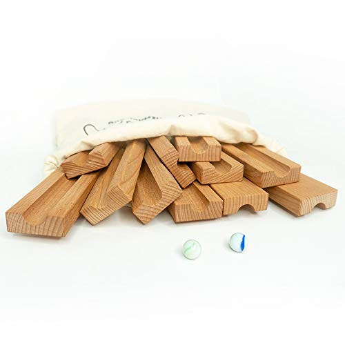 rewoodo Kugelbahn Murmelbahn Sandkasten Holz Outdoor Indoor inkl. 21 Murmeln mit Baumwollrucksack Premium Kinderspielzeug Holzspielzeug aus Deutschland Cover